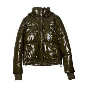 NWT Gap Green Upcycled Cropped Midweight Puffer Jacket Detachable Hood Women XS